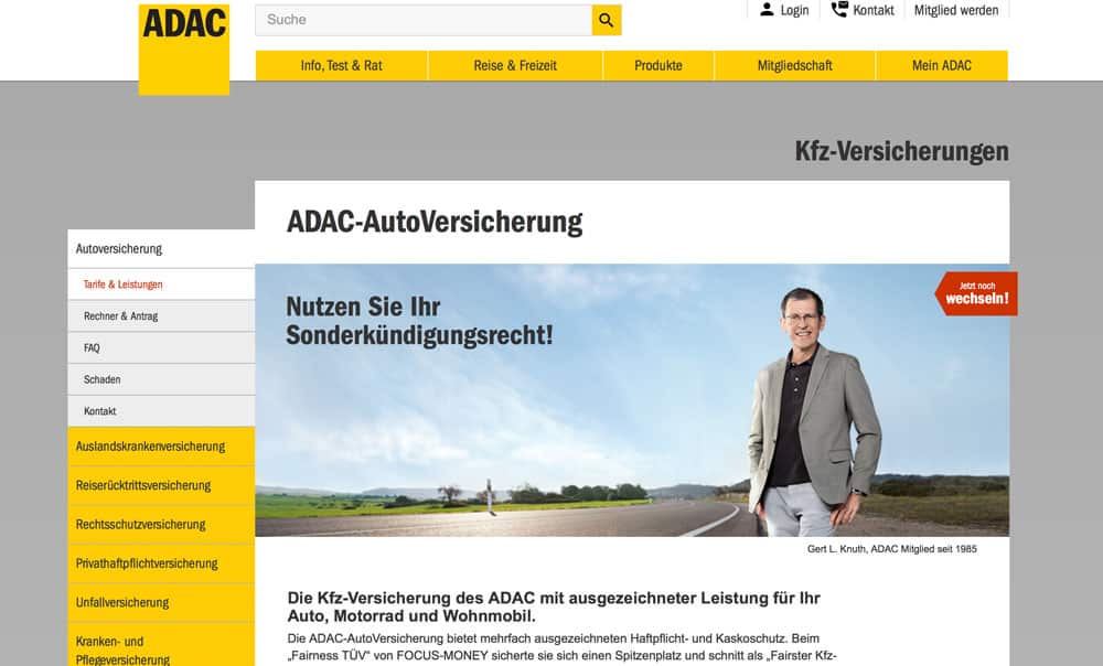 Die Webseite vom ADAC